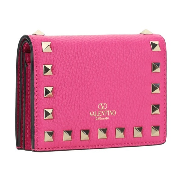 Valentino Handbags - Valentino Garavani Small Rockstud Grainy Calfskin Wallet in Hot Pink NWT!